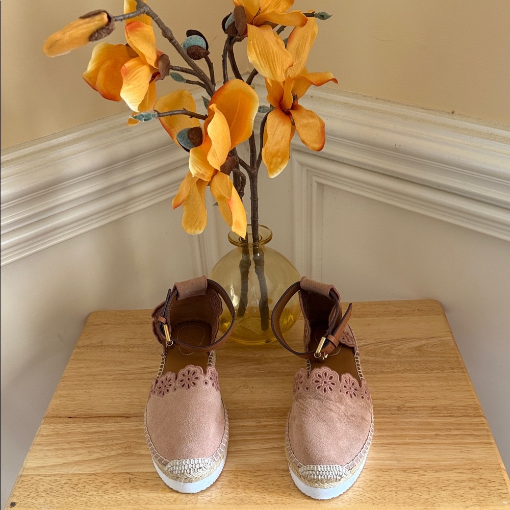 See by Chloé Glyn Floral Laser-Cut Espadrille Flats - Size 37 - 6.5/7 US